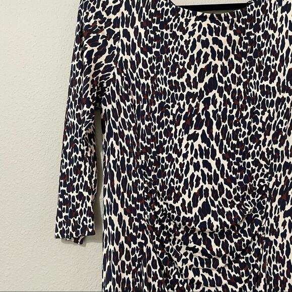 Tory Burch Ruched Leopard Print Bodycon Mini Dress Long Sleeve Womens L Animal - Picture 2 of 8